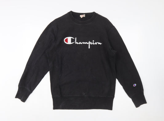 Champion Men's Black Reverse Weave Sweatshirt Medium Pullover Logo