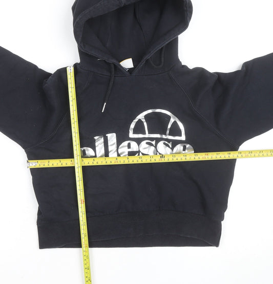 Ellesse Womens Black Cropped Pullover Hoodie UK 10 Logo Print