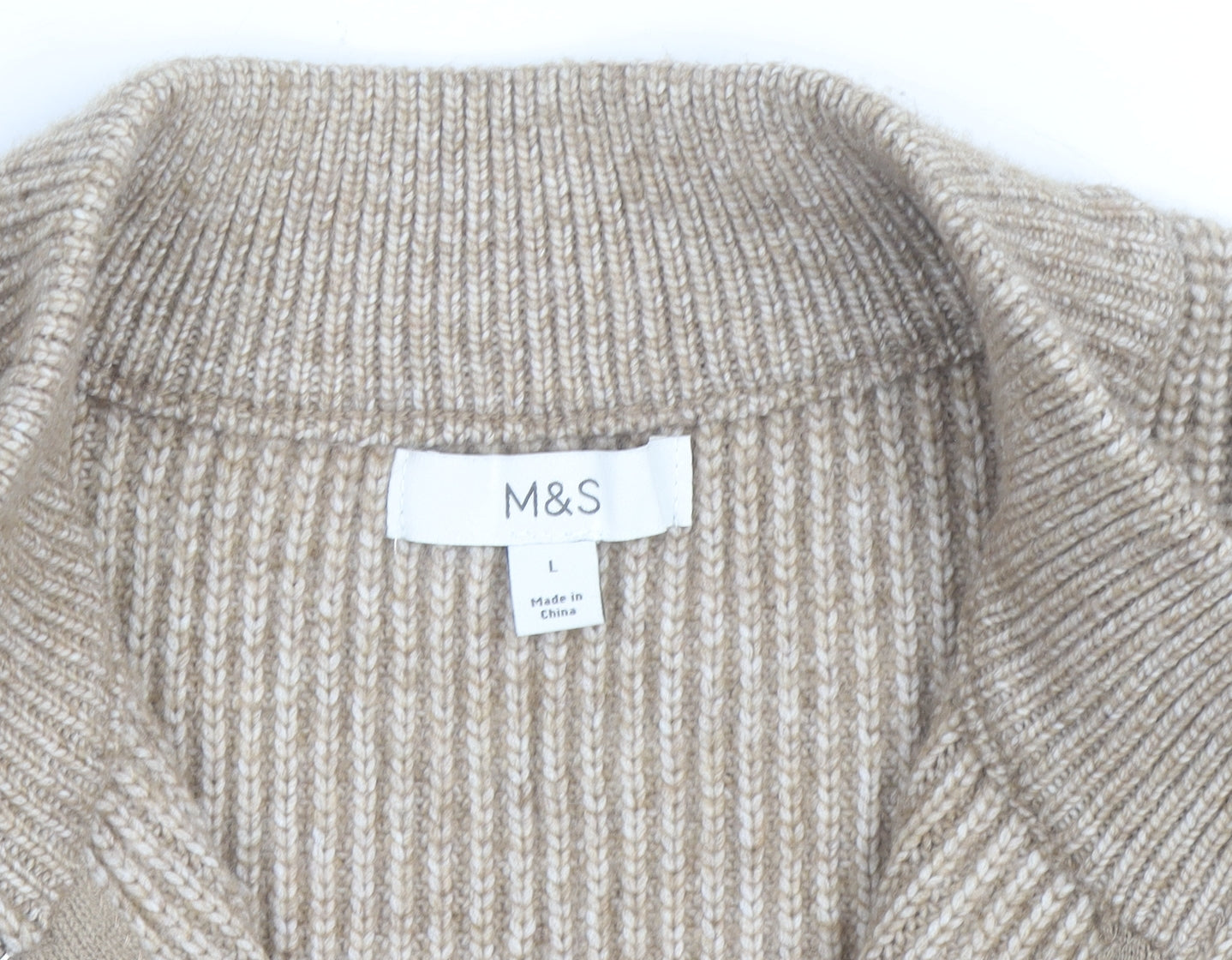 Marks and Spencer Womens Beige Full Zip Wool Blend Jumper L