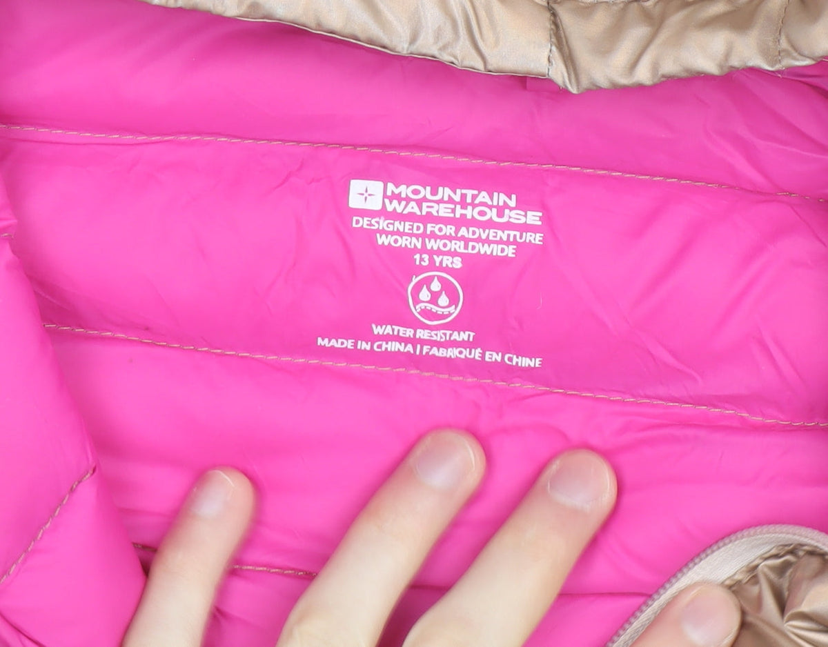 Additional view of Mountain Warehouse girls’ beige hooded puffer jacket 13 years water resistant