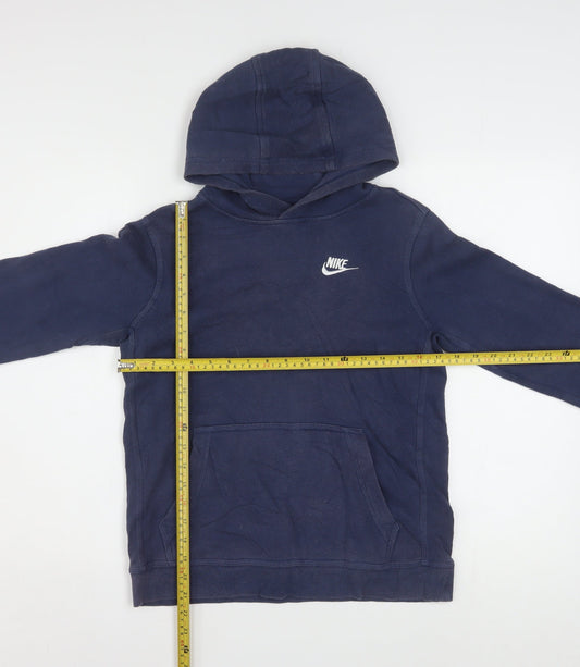 Nike Boys Navy Blue Pullover Hoodie L 147-158cm Cotton Blend Standard Fit