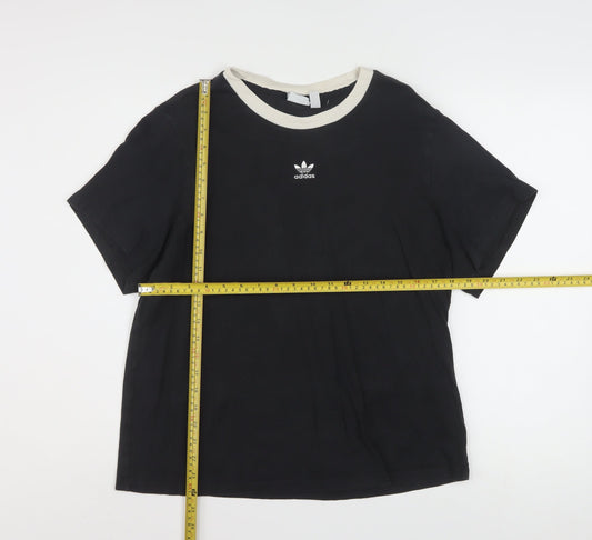 Adidas Womens Black Ringer Short Sleeve T-Shirt Size 16 100% Cotton