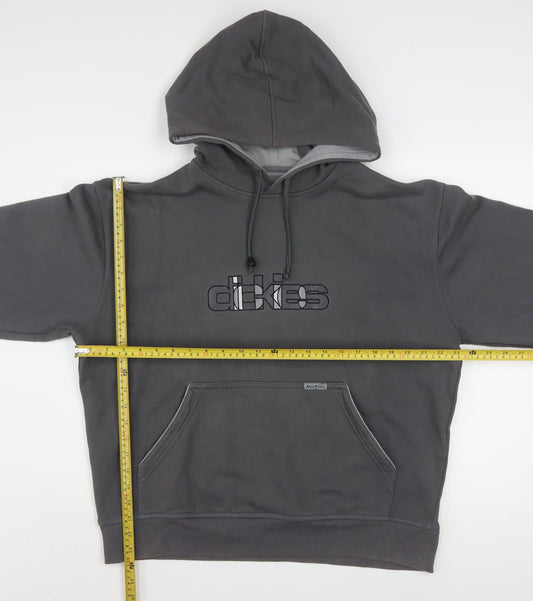 Dickies Men Grey Pullover Hoodie Large Fleece Logo Sweatshirt