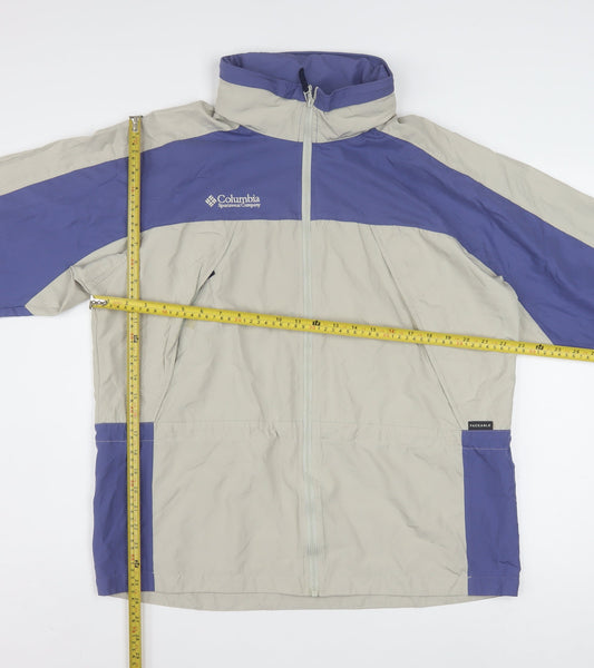 Columbia Women's Beige Blue Windbreaker Jacket Size L Lightweight