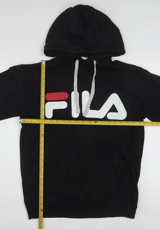 FILA Men's Black Small Pullover Hoodie with Logo, Fleece, Sports Style