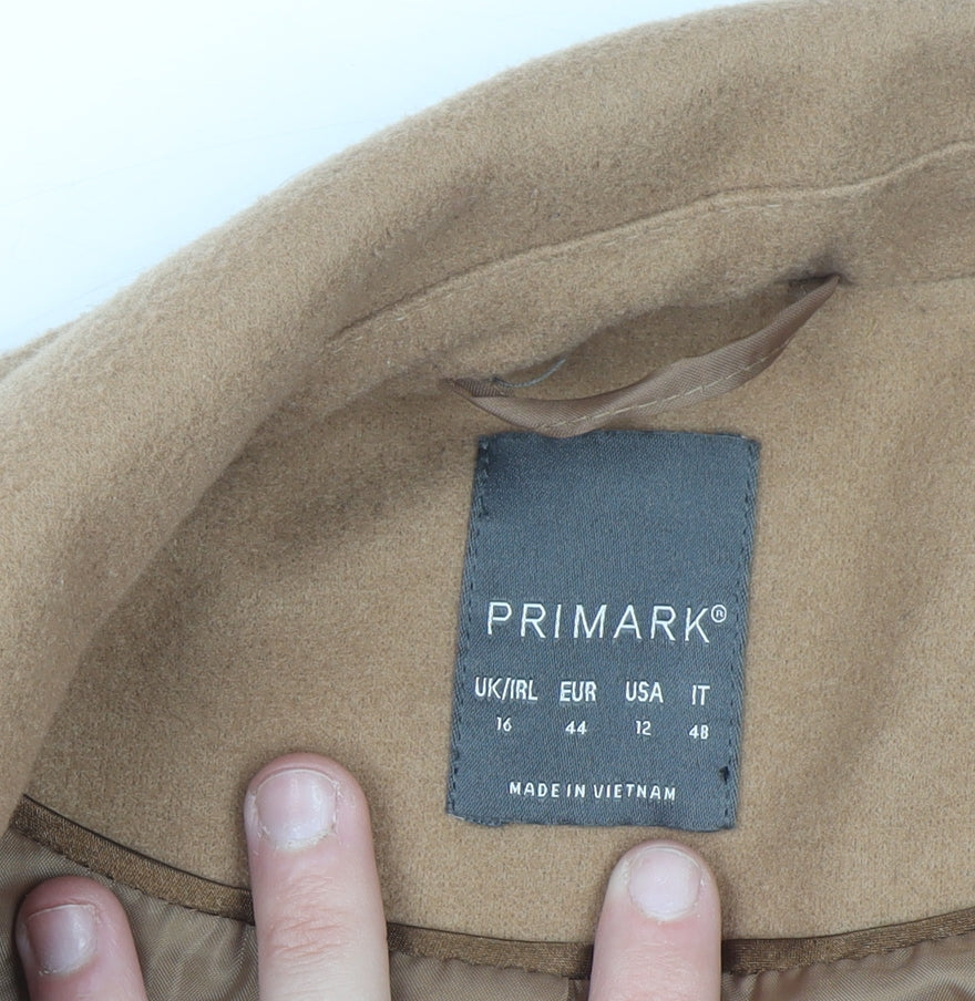 Primark Women’s Beige Long Overcoat Size 16 Classic Lined Button Style