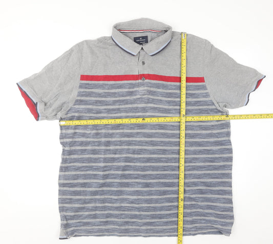 Marks and Spencer Blue Harbour Grey Striped XXL Polo Shirt Mens Regular Fit