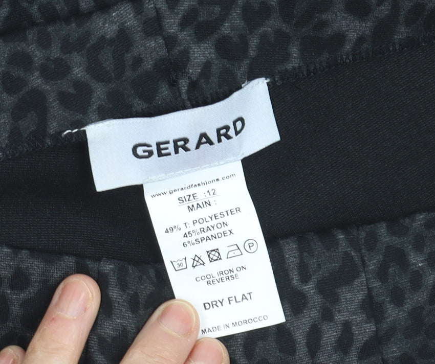 Brand and care label for Gerard Women’s Black Animal Print Stretch Leggings, size UK 12
