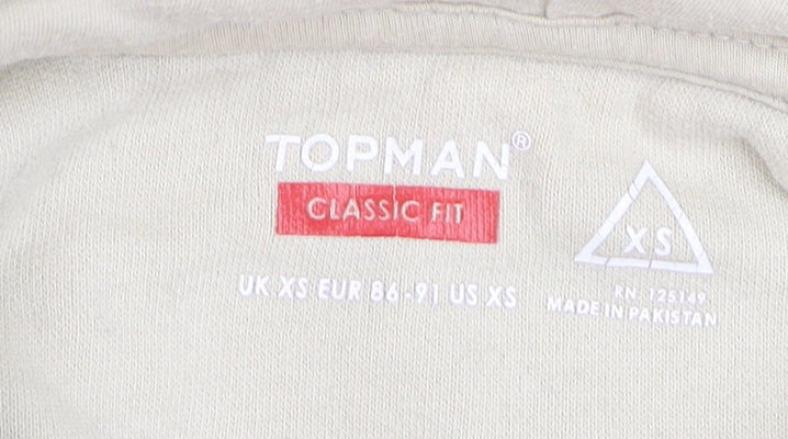 Topman Men’s Beige Pullover Hoodie XS Classic Fit Cotton Blend
