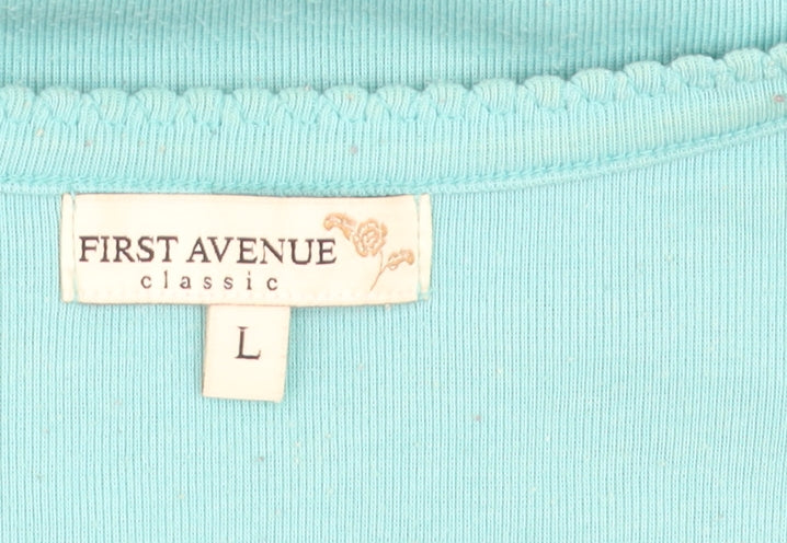 First Avenue Women's Blue V-Neck Button T-Shirt Size L