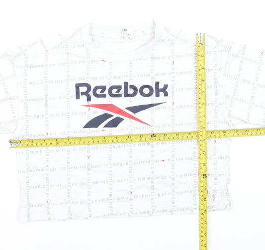 Reebok Women's White Cropped Logo T-Shirt XS Casual Sportswear