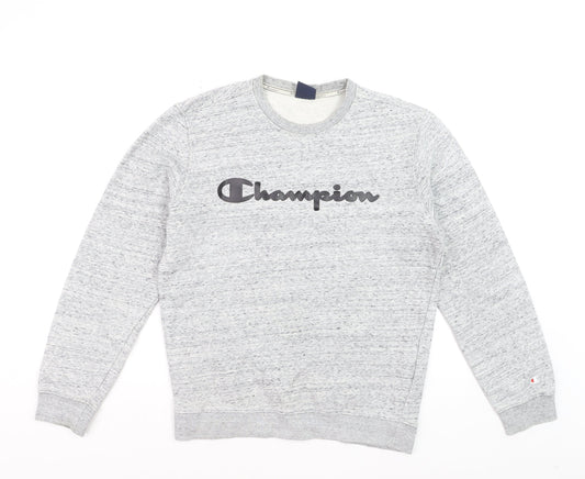 Champion Men's Grey Pullover Sweatshirt Medium Logo Crew Neck