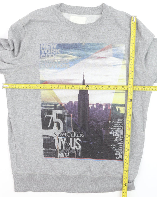 River Island Men's Grey Graphic Print Pullover Sweatshirt M