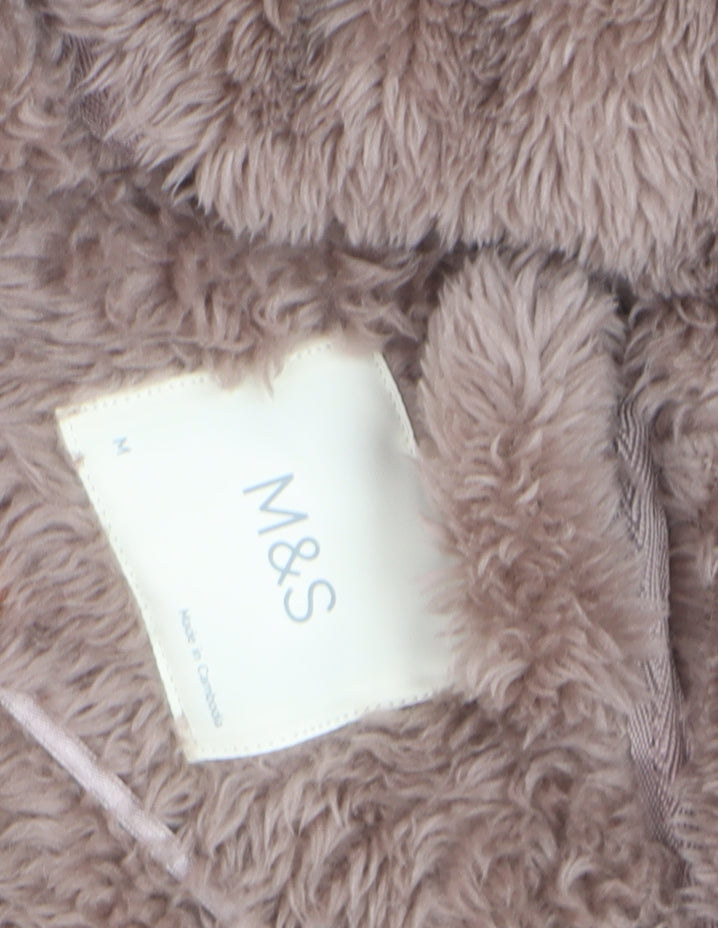 Marks and Spencer Women Brown Fleece Hooded Belted Robe M