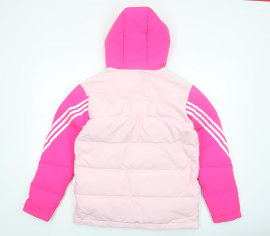 Adidas Girls Pink Hooded Puffer Jacket 13-14 Years Insulated Winter Coat
