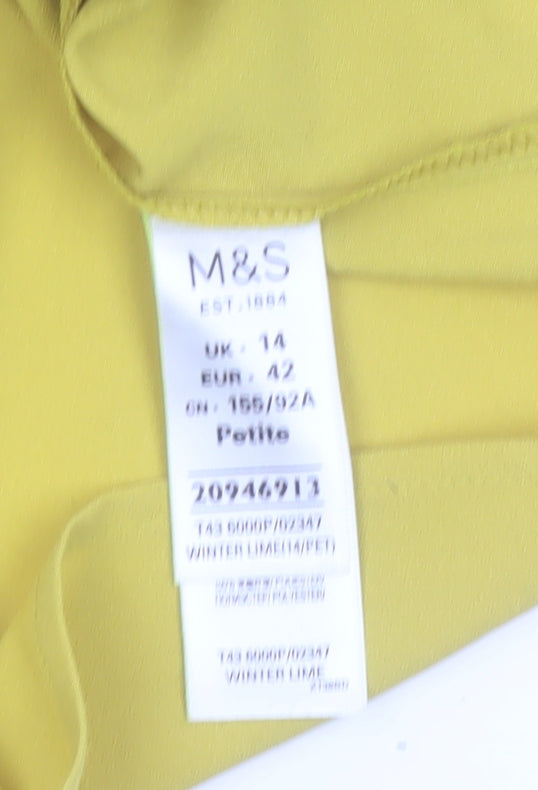 Marks and Spencer Women Petite Yellow Ruffle Blouse Size 14