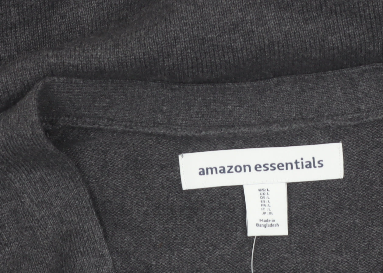 Amazon Essentials Men Grey Cotton Button Cardigan L Regular Fit