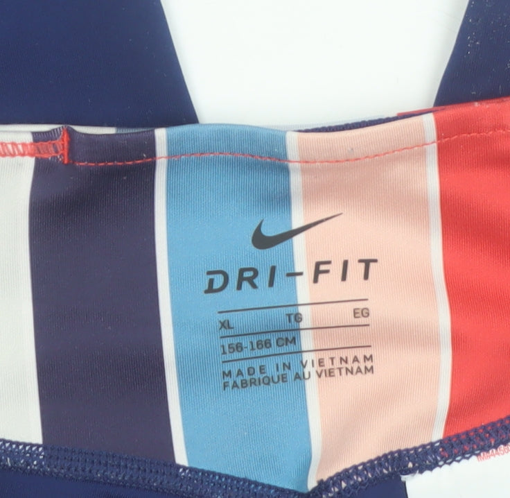Additional view of Nike girls’ navy dri-fit xl leggings with striped waistband activewear