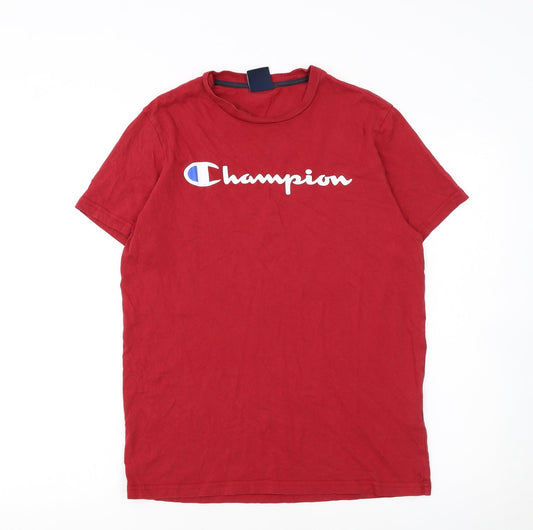 Champion Men's Red Small Crew Neck Cotton Logo T-Shirt