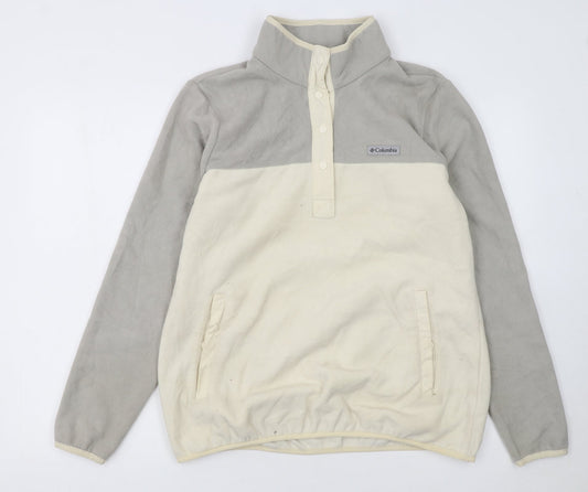 Columbia Men's Beige Grey Fleece Snap Henley Sweatshirt L