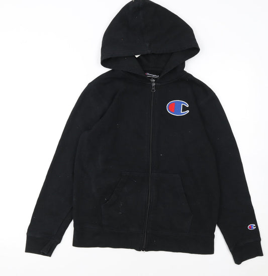 Champion Boys Black Full Zip Hoodie Size L Cotton Blend Athleticwear