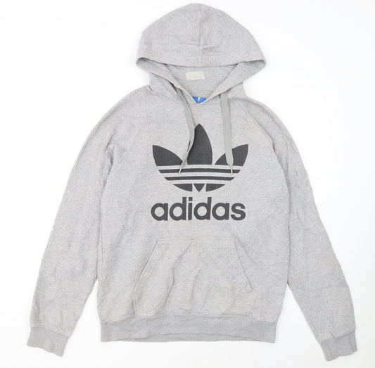 Adidas Men's Grey Pullover Hoodie Small Logo Fleece Sweatshirt