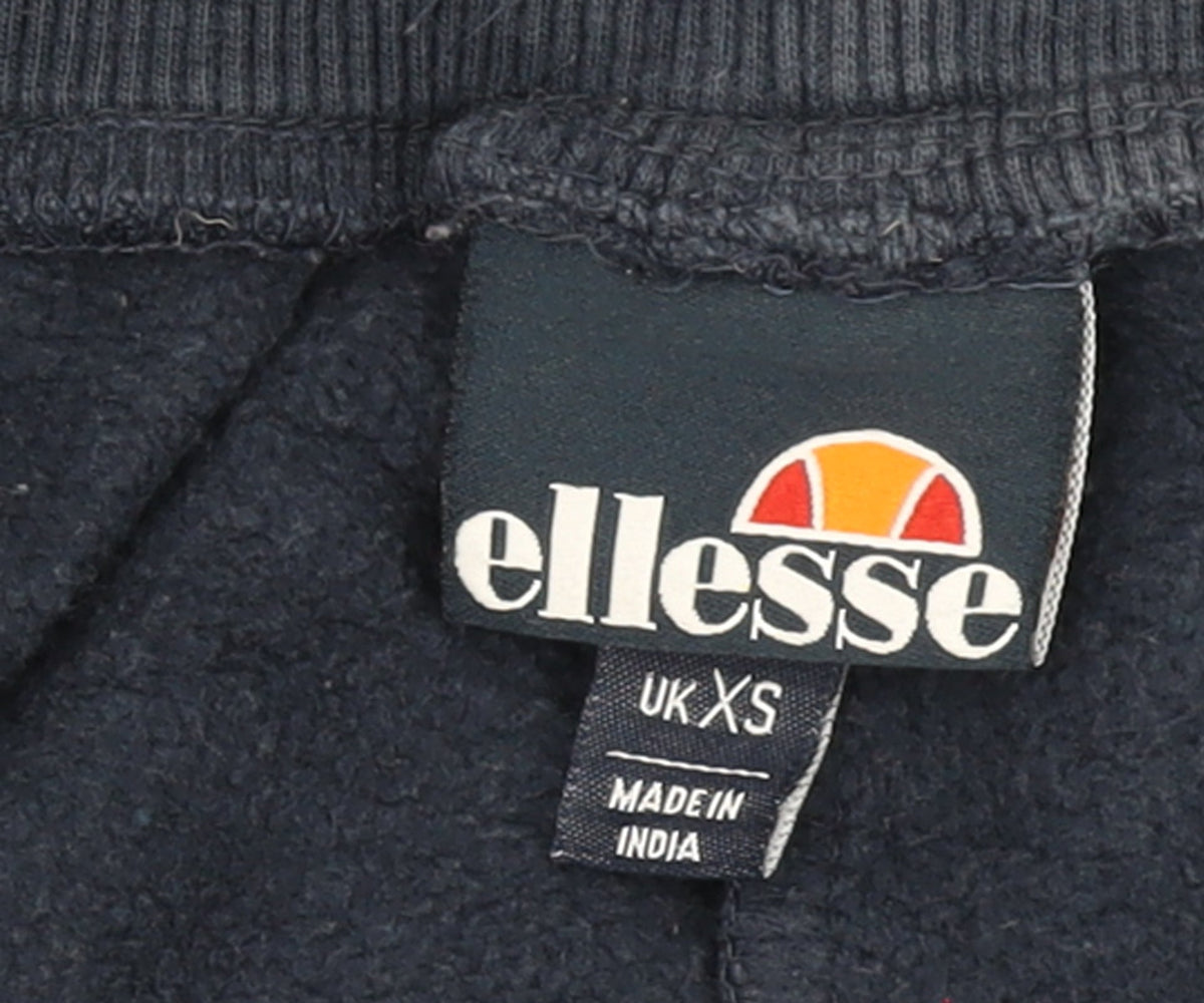 Brand and care label for Ellesse Men's Blue XS Sweatpants Fleece Tapered Fit Joggers
