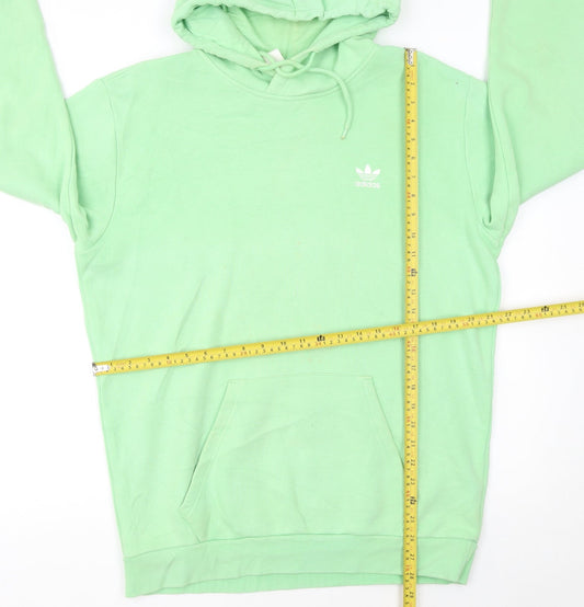 Adidas Mens Green Pullover Hoodie Size M Logo Fleece Sweatshirt