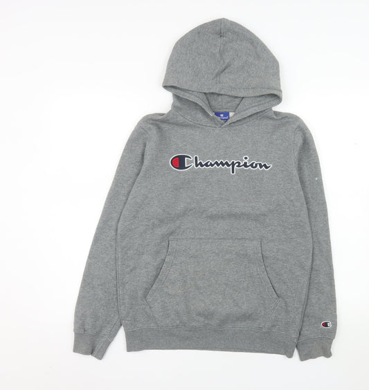 Champion Boys Grey Pullover Hoodie 13-14 Years Regular Fit Logo Fleece