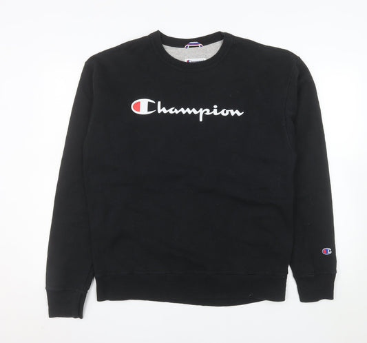 Champion Men's Black Pullover Sweatshirt L Logo Crew Neck Fleece