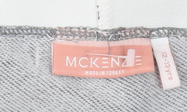 Brand and care label for McKenzie girls’ grey jogger trousers 12-13 years elastic waist activewear