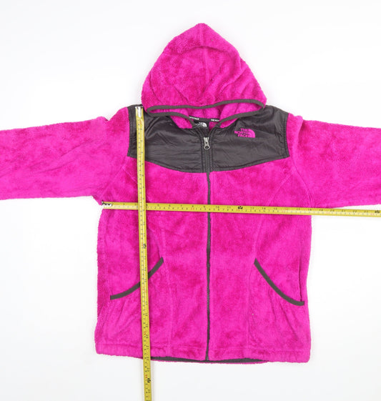 The North Face Girls Pink Hooded Fleece Jacket XL (18) Full Zip Lined