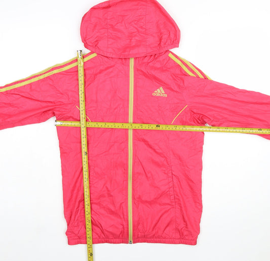 Adidas Womens Pink Hooded Windbreaker Jacket Size 8 Lightweight Sports
