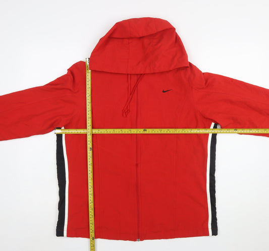 Nike Women Red Hooded Windbreaker Jacket L Lightweight Full Zip