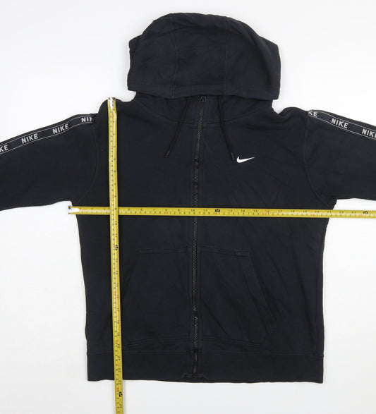 Nike Women Black Full Zip Hoodie Small Hooded Logo Tape Design