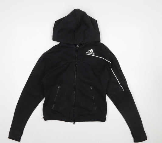 Adidas Womens Black Full Zip Hoodie S 8-10 Hooded Sportswear