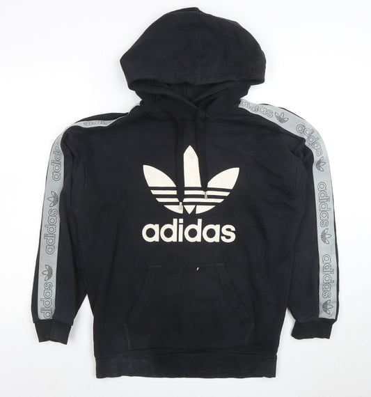 Adidas Women Black Size 10 Pullover Hoodie with Logo & Pockets