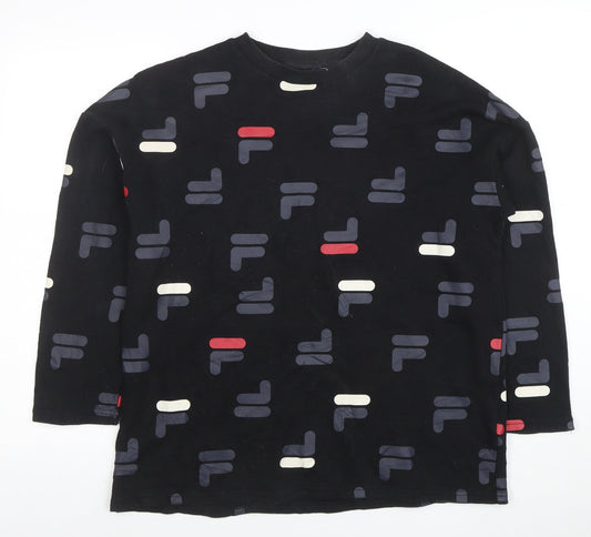 FILA Womens Black Small Logo Print Crew Neck Pullover Sweatshirt