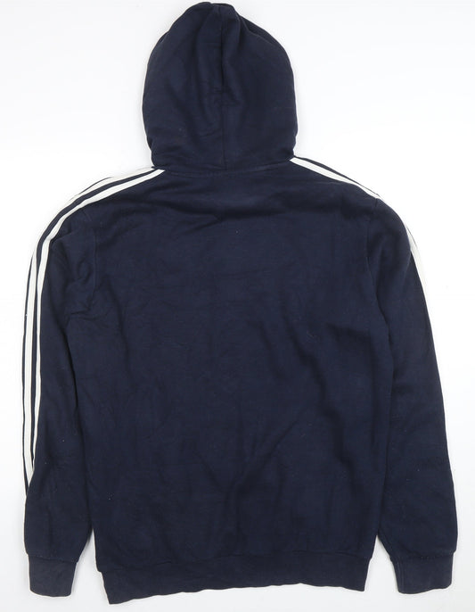 Adidas Mens Navy Hoodie Size M Cotton Blend Pullover Three Stripe