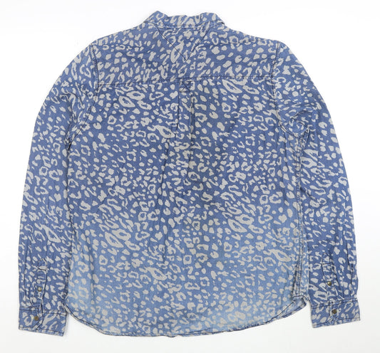 Tommy Hilfiger Women Blue Animal Print Denim Button-Up Shirt XL