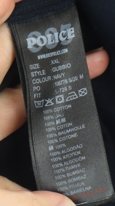 Brand and care label for Police Men’s Navy Short Sleeve Cotton Polo Shirt XXL Classic Fit