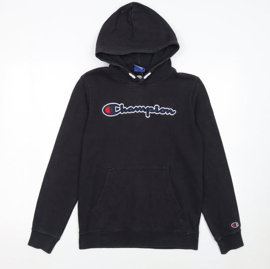 Champion Boys Black Pullover Fleece Hoodie 13-14 Years Logo Embroidered