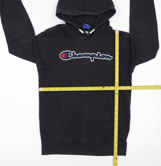 Champion Boys Black Pullover Fleece Hoodie 13-14 Years Logo Embroidered