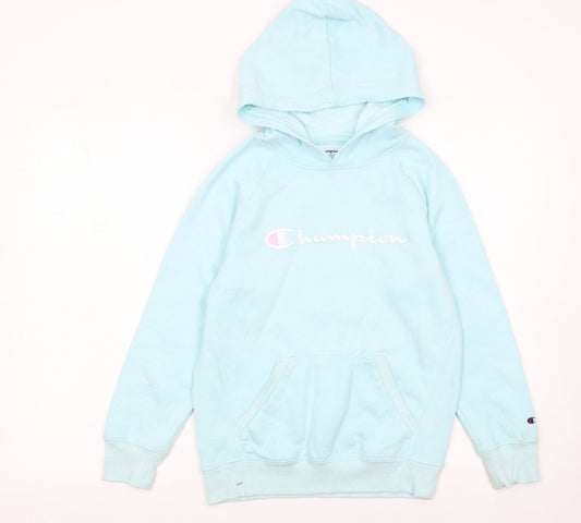 Champion Girls Blue Pullover Hoodie L Logo Fleece Sweatshirt