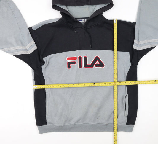 Fila Boys Black & Grey Pullover Hoodie XL (176cm) Cotton Blend Logo Sweatshirt