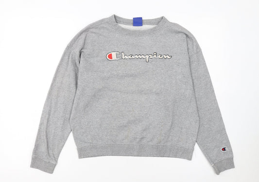 Champion Girls Grey Large 11-12 Years Pullover Crew Neck Sweatshirt