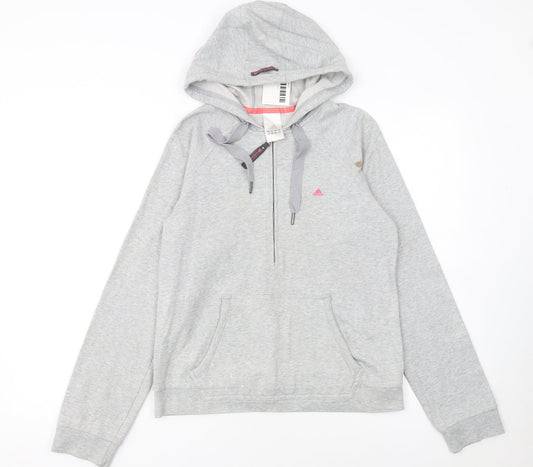 Adidas Women's Grey 1/4 Zip Hoodie Size 14 Cotton Blend