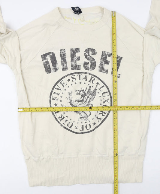 Diesel Women Beige Graphic Crew Neck Sweatshirt XXL Cotton