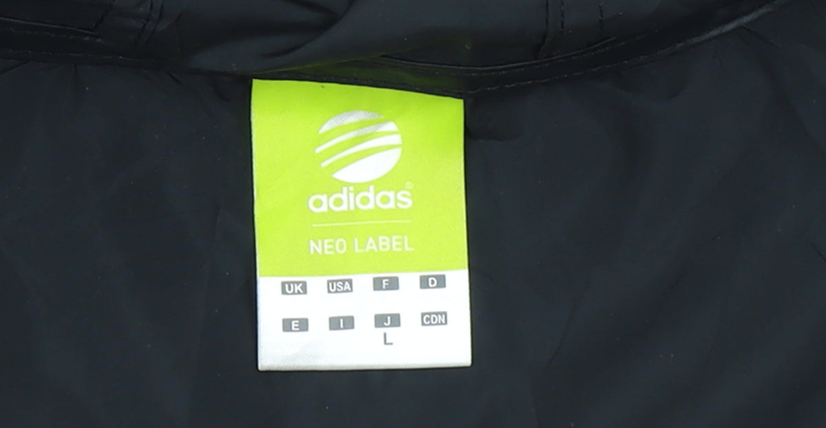 Brand and care label for Adidas girls’ black windbreaker activewear jacket l hooded zip lightweight