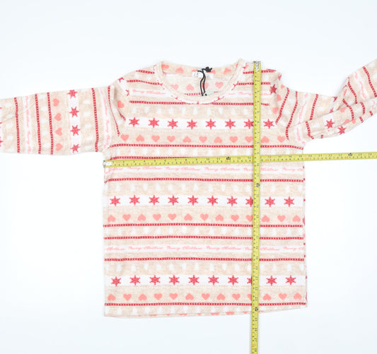 Miso Women's Beige Christmas Long Sleeve Fleece Nightshirt UK 8